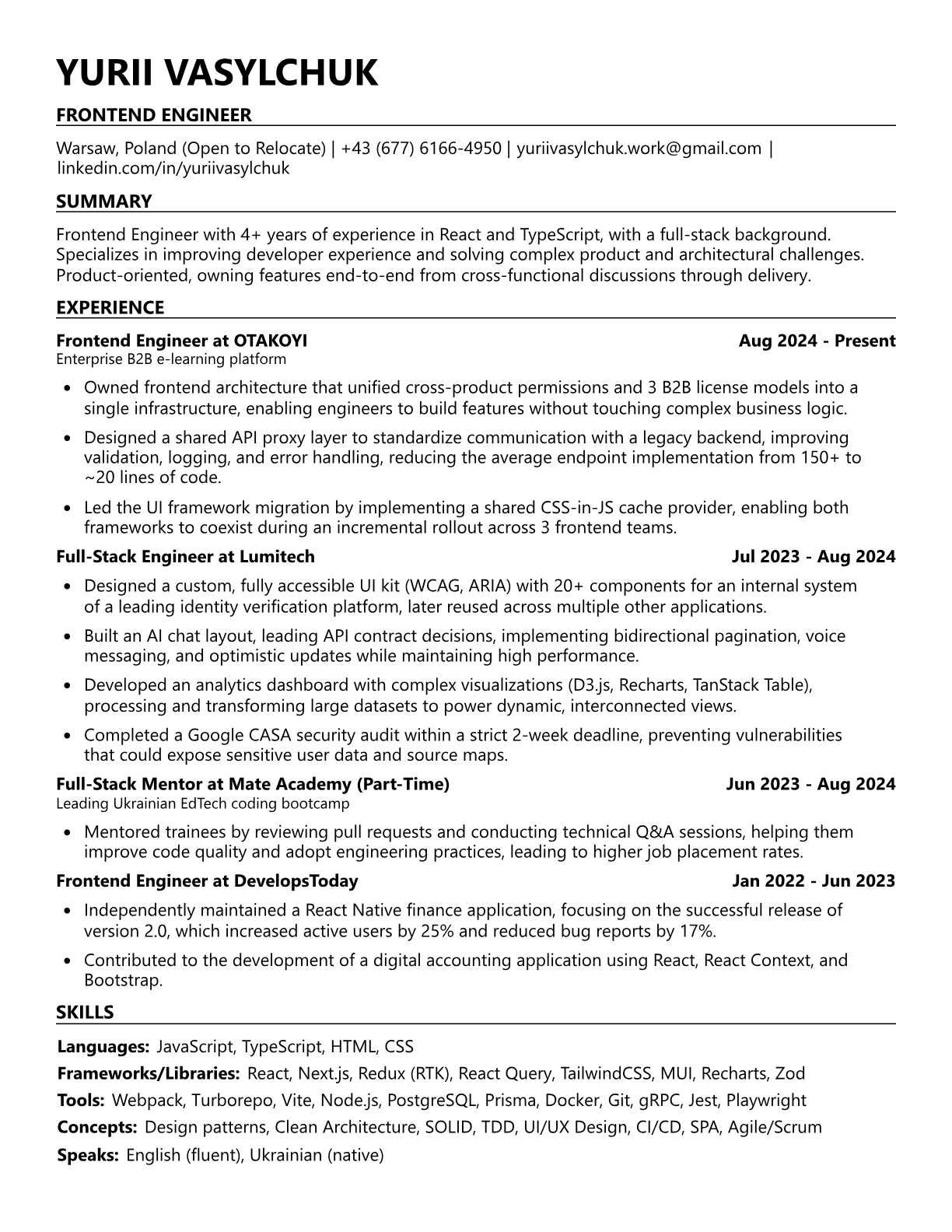 Preview of the CV